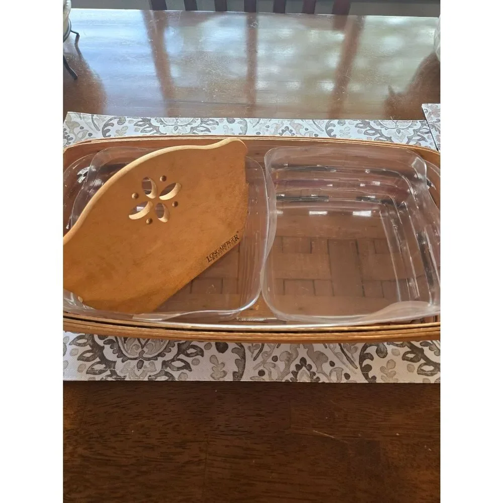 Longaberger Cracker Basket Honey-Tone With Wooden Divider And Plastic Inserts